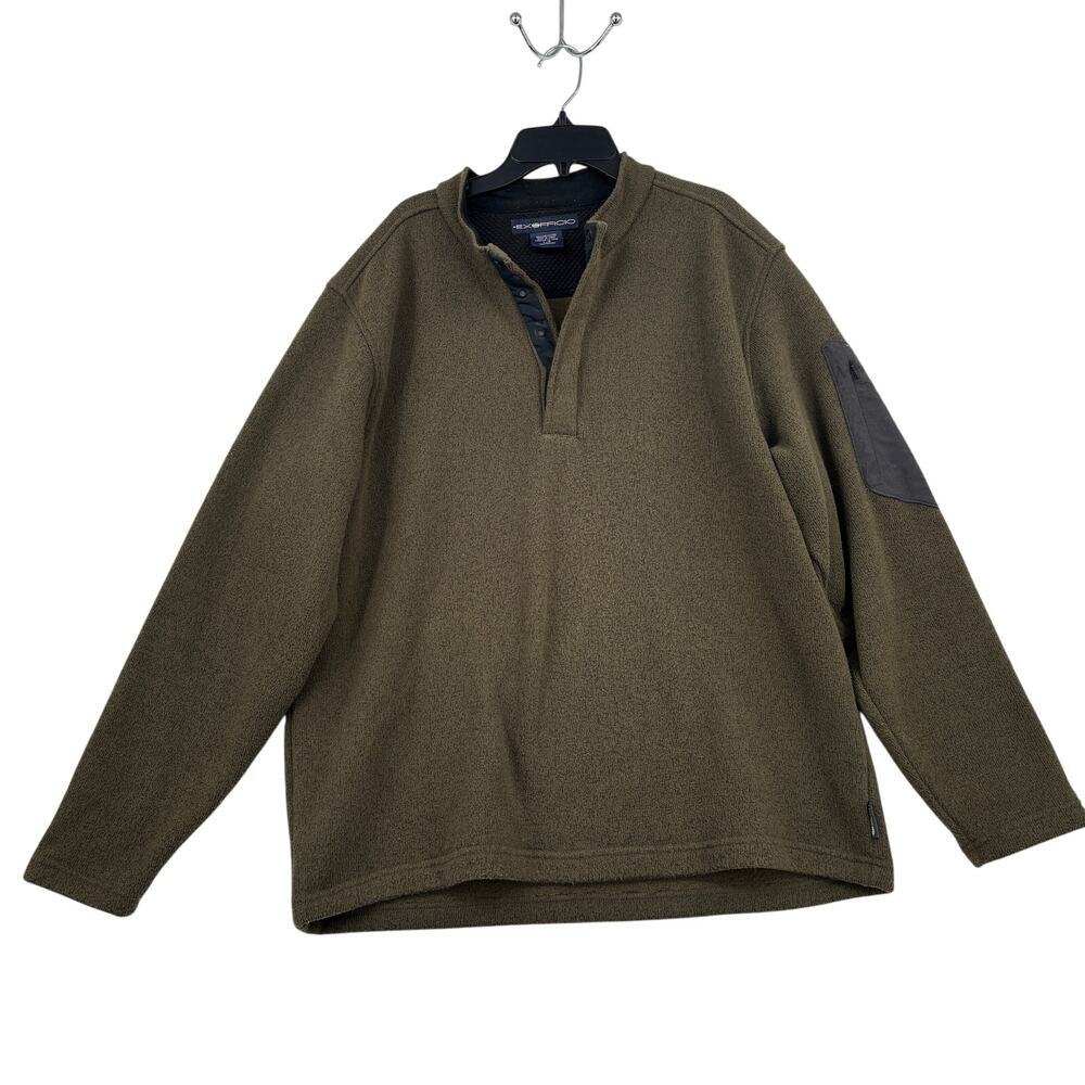 Exofficio Fleece Sweater Mens Size L Green Quarter Snap Pullover Sweatshirt